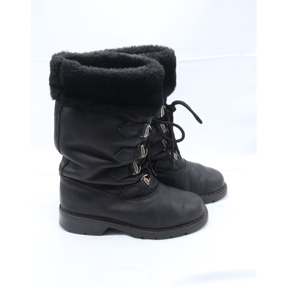 VTG Sorel Cate the Great Boots Womens Sz 7.5 Black Leather Calf Faux Fur Cuff